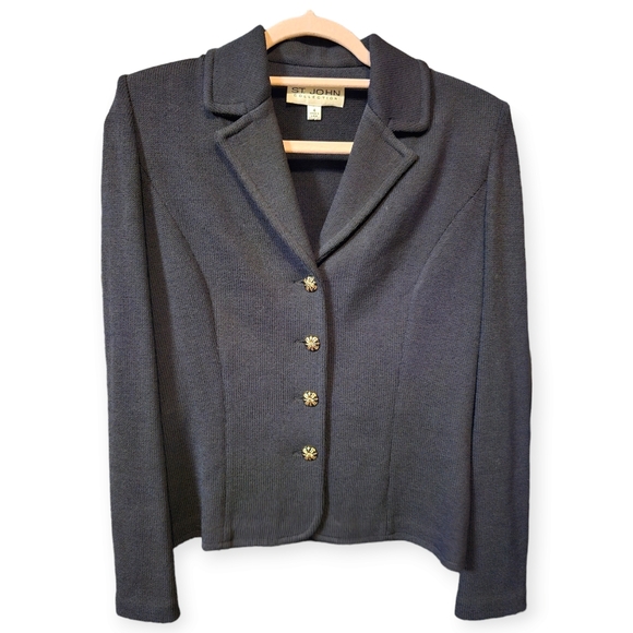 St. John Santana Black 2 Piece Set Knit Blazer and High Rise Straight Le… - Picture 2 of 7